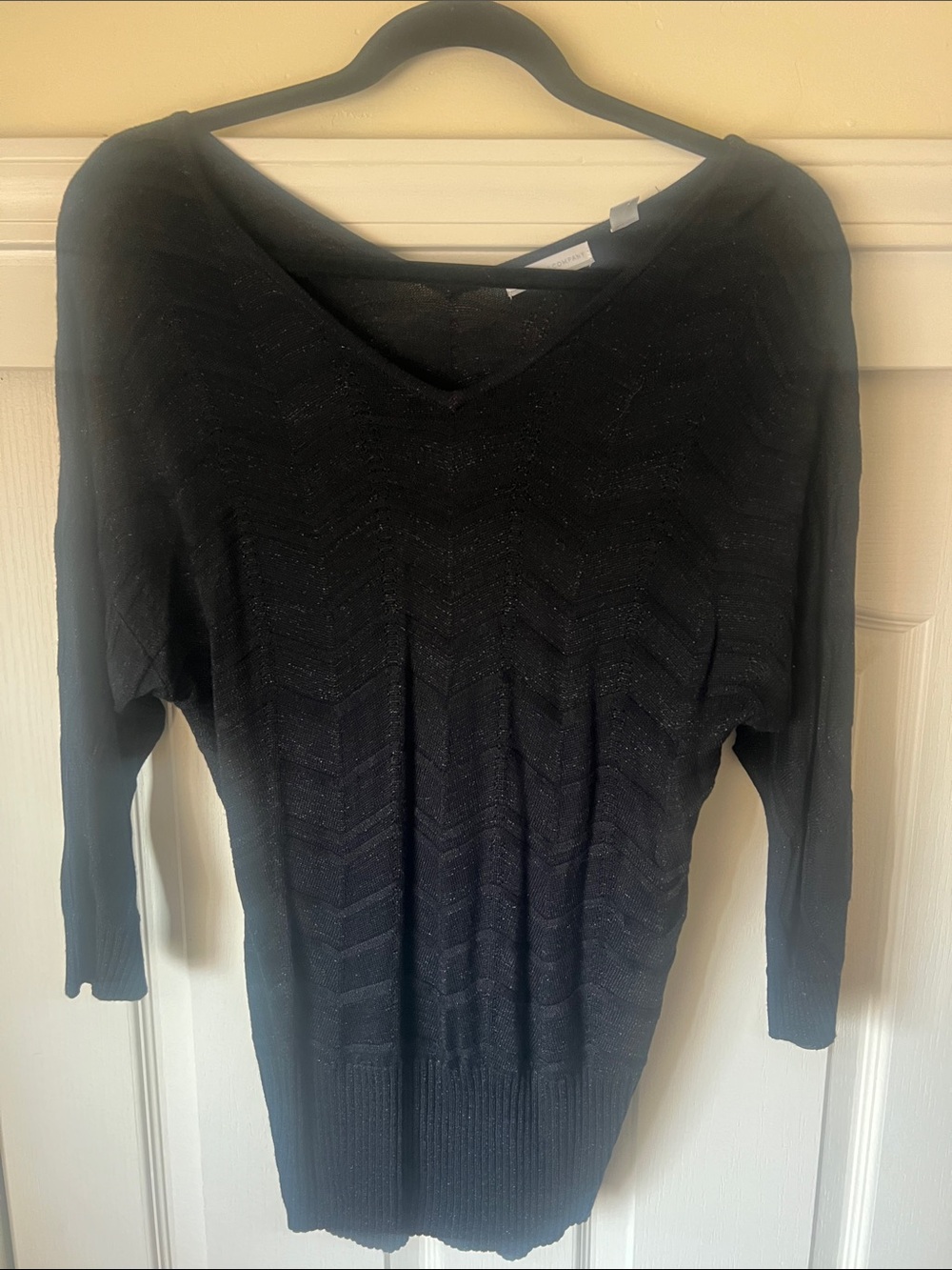 New York & Company Black V-Neck Chevron Knit Sweater